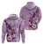 Hawaii Tropical Flowers Zip Hoodie Polynesian Tattoo Lavender