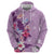 Hawaii Tropical Flowers Zip Hoodie Polynesian Tattoo Lavender
