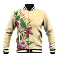 Hawaii Tropical Flowers Baseball Jacket Polynesian Tattoo Buttermilk LT05 Unisex Beige - Polynesian Pride