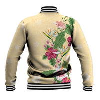 Hawaii Tropical Flowers Baseball Jacket Polynesian Tattoo Buttermilk LT05 - Polynesian Pride