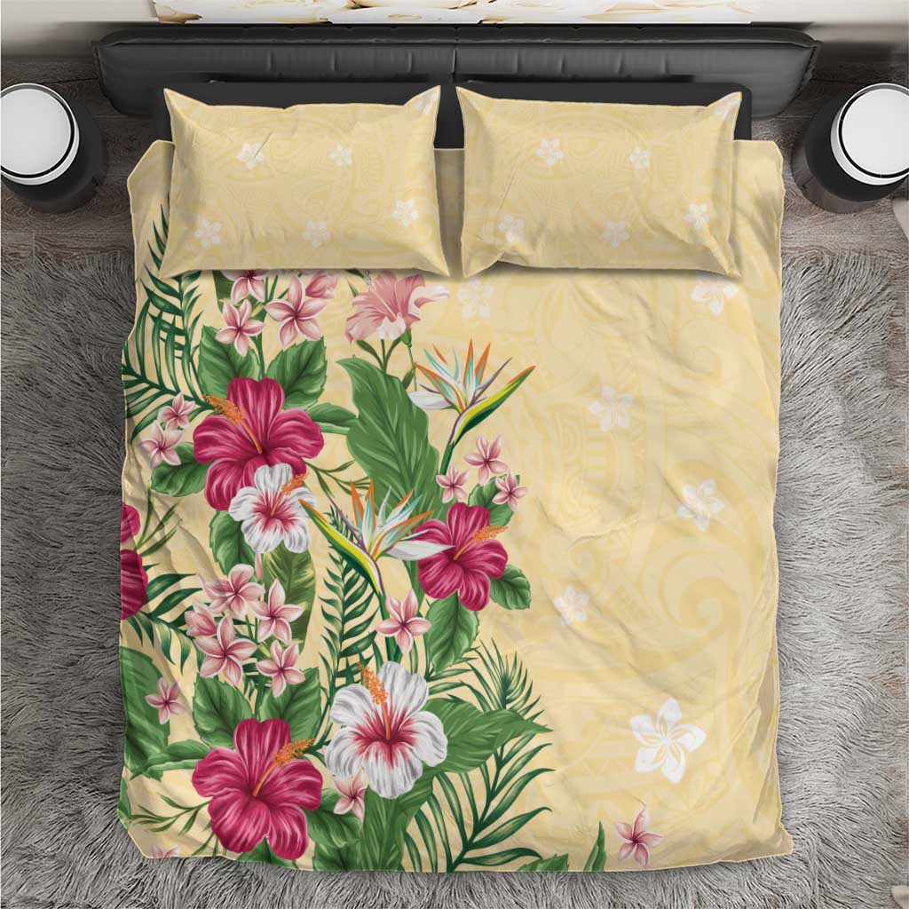 Hawaii Tropical Flowers Bedding Set Polynesian Tattoo Buttermilk