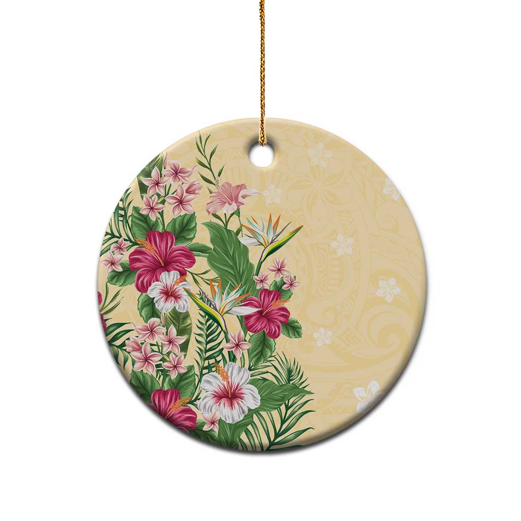 Hawaii Tropical Flowers Ceramic Ornament Polynesian Tattoo Buttermilk LT05 - Polynesian Pride