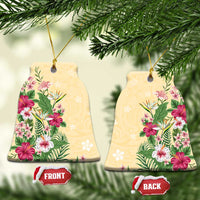 Hawaii Tropical Flowers Ceramic Ornament Polynesian Tattoo Buttermilk LT05 Bell Flake Beige - Polynesian Pride
