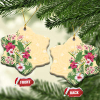 Hawaii Tropical Flowers Ceramic Ornament Polynesian Tattoo Buttermilk LT05 Snow Flake Beige - Polynesian Pride