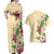 Hawaii Tropical Flowers Couples Matching Off Shoulder Maxi Dress and Hawaiian Shirt Polynesian Tattoo Buttermilk