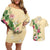 Hawaii Tropical Flowers Couples Matching Off Shoulder Short Dress and Hawaiian Shirt Polynesian Tattoo Buttermilk