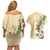 Hawaii Tropical Flowers Couples Matching Off Shoulder Short Dress and Hawaiian Shirt Polynesian Tattoo Buttermilk