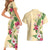 Hawaii Tropical Flowers Couples Matching Short Sleeve Bodycon Dress and Hawaiian Shirt Polynesian Tattoo Buttermilk