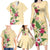 Hawaii Tropical Flowers Family Matching Long Sleeve Bodycon Dress and Hawaiian Shirt Polynesian Tattoo Buttermilk