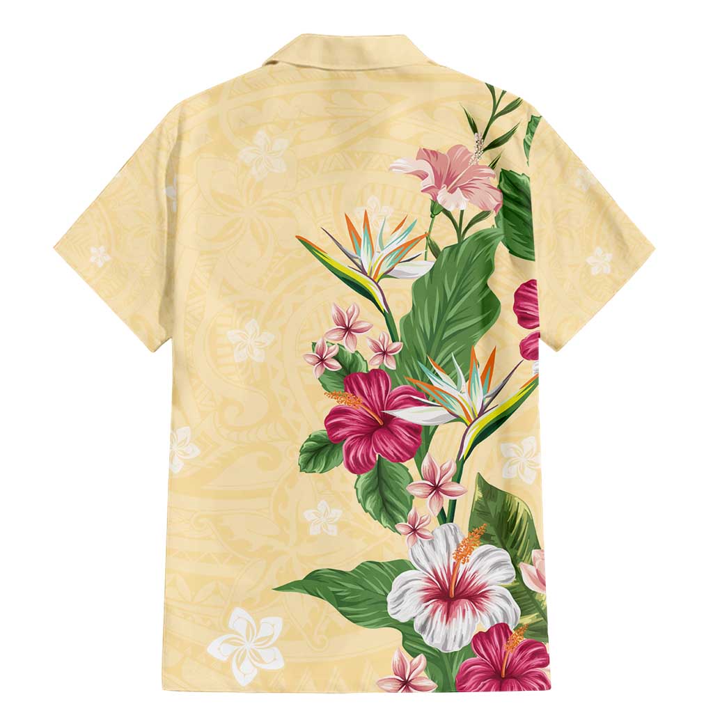 Hawaii Tropical Flowers Family Matching Mermaid Dress and Hawaiian Shirt Polynesian Tattoo Buttermilk