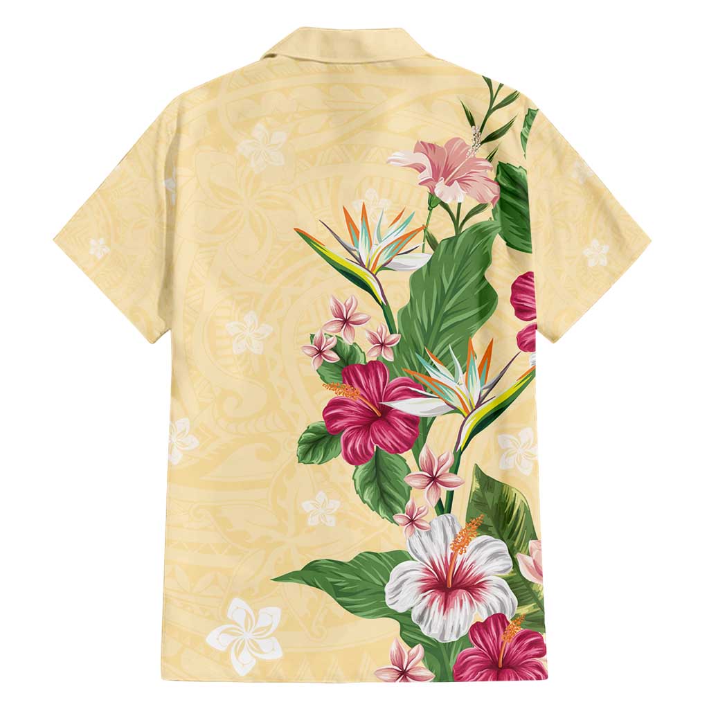 Hawaii Tropical Flowers Family Matching Off Shoulder Maxi Dress and Hawaiian Shirt Polynesian Tattoo Buttermilk