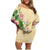 Hawaii Tropical Flowers Family Matching Off Shoulder Short Dress and Hawaiian Shirt Polynesian Tattoo Buttermilk