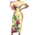 Hawaii Tropical Flowers Family Matching Short Sleeve Bodycon Dress and Hawaiian Shirt Polynesian Tattoo Buttermilk