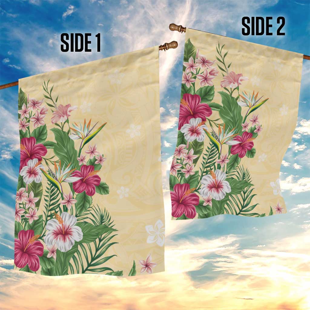 Hawaii Tropical Flowers Garden Flag Polynesian Tattoo Buttermilk LT05 - Polynesian Pride