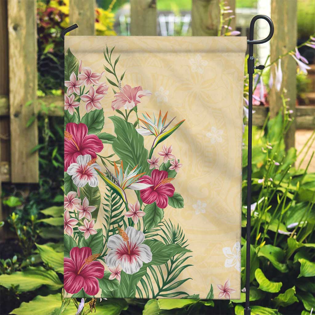 Hawaii Tropical Flowers Garden Flag Polynesian Tattoo Buttermilk LT05 Garden Flag Beige - Polynesian Pride