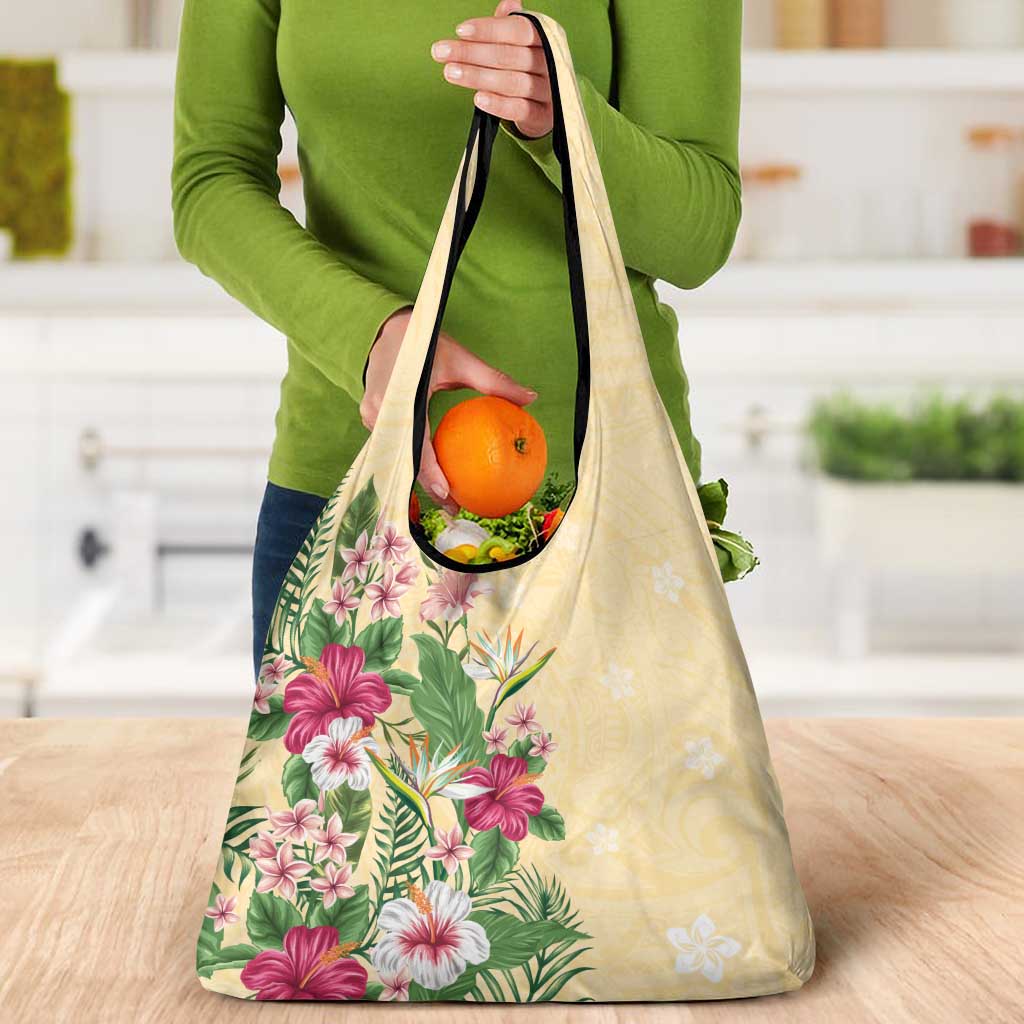 Hawaii Tropical Flowers Grocery Bag Polynesian Tattoo Buttermilk LT05 - Polynesian Pride