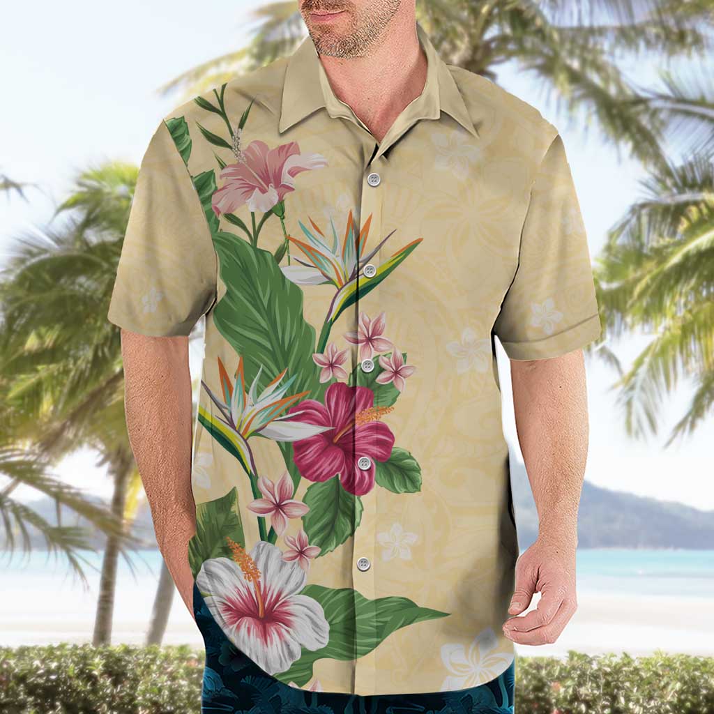 Hawaii Tropical Flowers Hawaiian Shirt Polynesian Tattoo Buttermilk LT05 - Polynesian Pride
