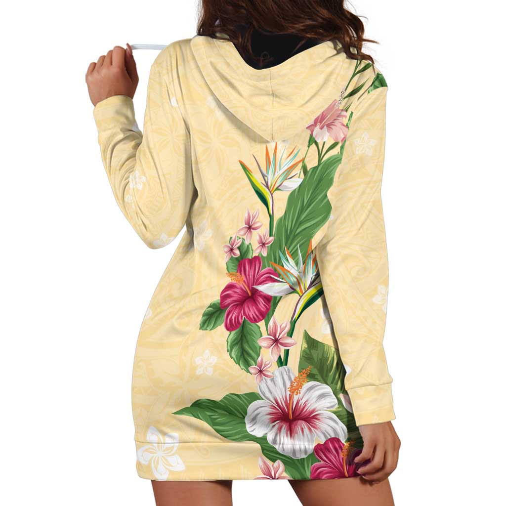 Hawaii Tropical Flowers Hoodie Dress Polynesian Tattoo Buttermilk LT05 - Polynesian Pride