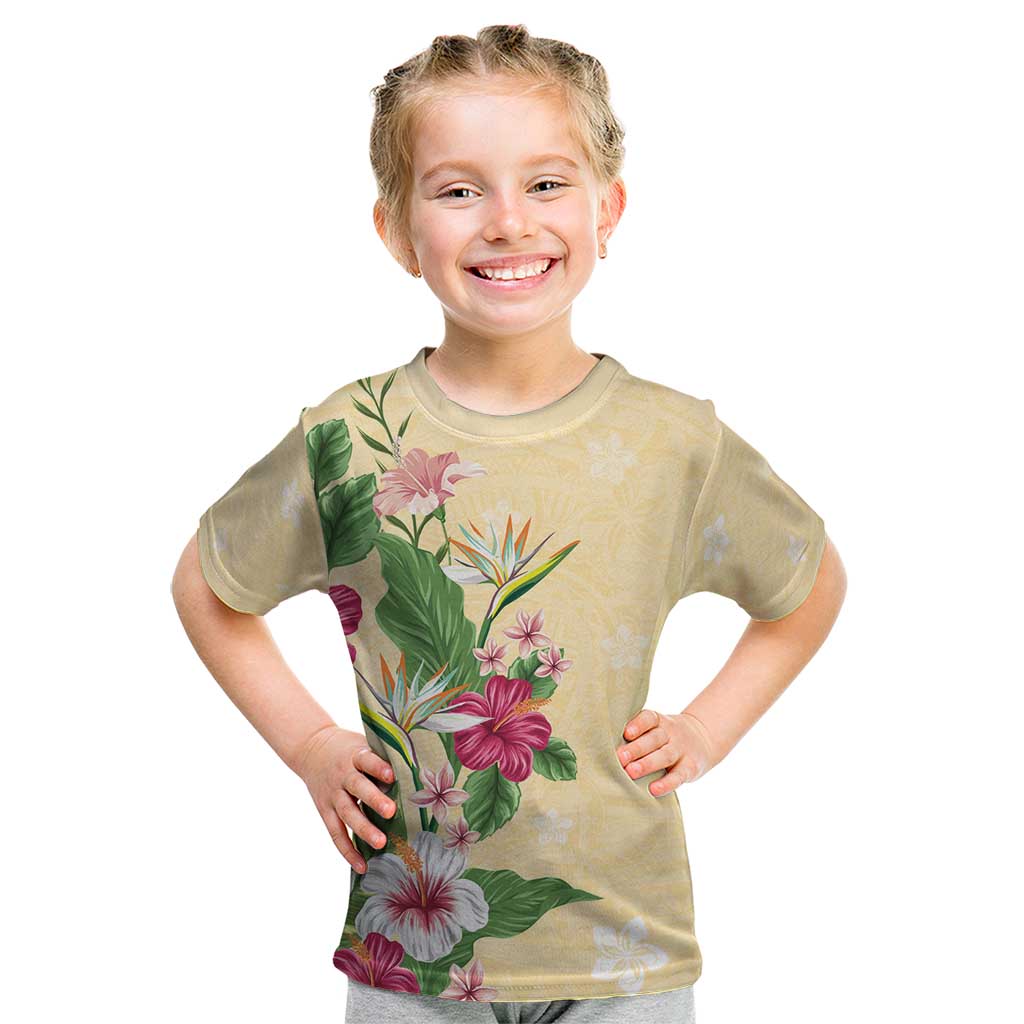 Hawaii Tropical Flowers Kid T Shirt Polynesian Tattoo Buttermilk