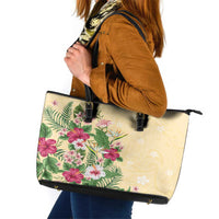 Hawaii Tropical Flowers Leather Tote Bag Polynesian Tattoo Buttermilk LT05 Beige - Polynesian Pride