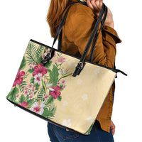 Hawaii Tropical Flowers Leather Tote Bag Polynesian Tattoo Buttermilk LT05 - Polynesian Pride