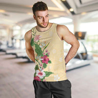 Hawaii Tropical Flowers Men Tank Top Polynesian Tattoo Buttermilk LT05 Beige - Polynesian Pride