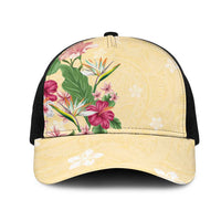 Hawaii Tropical Flowers Mesh Trucker Cap Polynesian Tattoo Buttermilk LT05 One Size Black Beige - Polynesian Pride