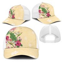 Hawaii Tropical Flowers Mesh Trucker Cap Polynesian Tattoo Buttermilk LT05 - Polynesian Pride