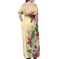 Hawaii Tropical Flowers Off Shoulder Maxi Dress Polynesian Tattoo Buttermilk LT05 - Polynesian Pride