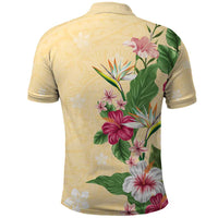 Hawaii Tropical Flowers Polo Shirt Polynesian Tattoo Buttermilk