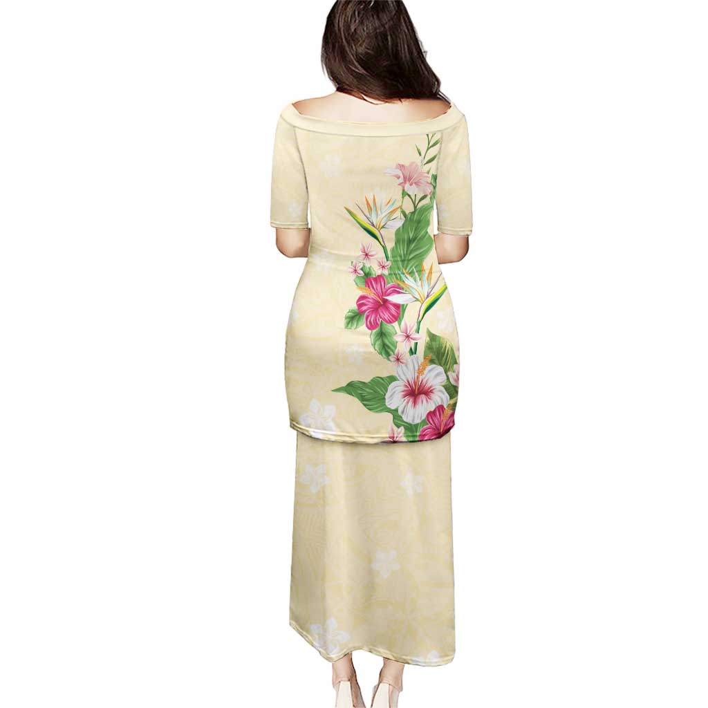Hawaii Tropical Flowers Puletasi Polynesian Tattoo Buttermilk LT05 - Polynesian Pride