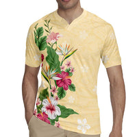 Hawaii Tropical Flowers Rugby Jersey Polynesian Tattoo Buttermilk LT05 - Polynesian Pride