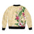 Hawaii Tropical Flowers Sleeve Zip Bomber Jacket Polynesian Tattoo Buttermilk