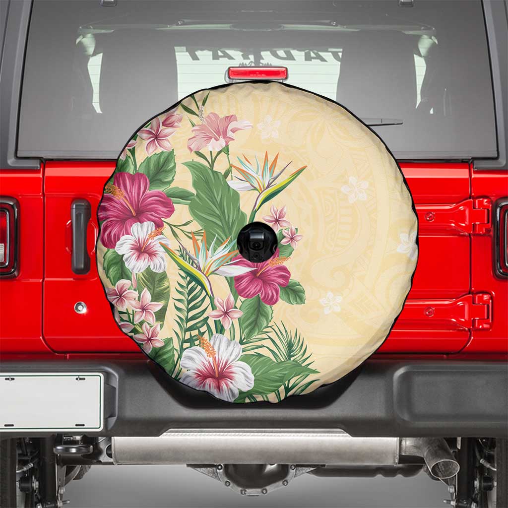 Hawaii Tropical Flowers Spare Tire Cover Polynesian Tattoo Buttermilk LT05 - Polynesian Pride