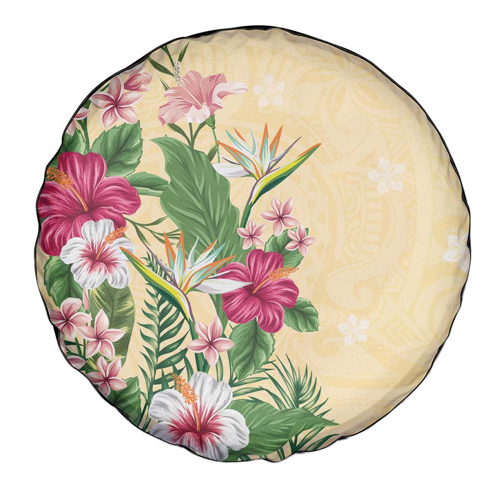 Hawaii Tropical Flowers Spare Tire Cover Polynesian Tattoo Buttermilk LT05 - Polynesian Pride
