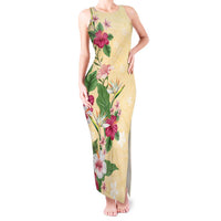 Hawaii Tropical Flowers Tank Maxi Dress Polynesian Tattoo Buttermilk LT05 Women Beige - Polynesian Pride