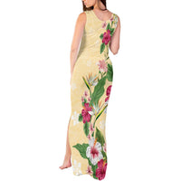 Hawaii Tropical Flowers Tank Maxi Dress Polynesian Tattoo Buttermilk LT05 - Polynesian Pride