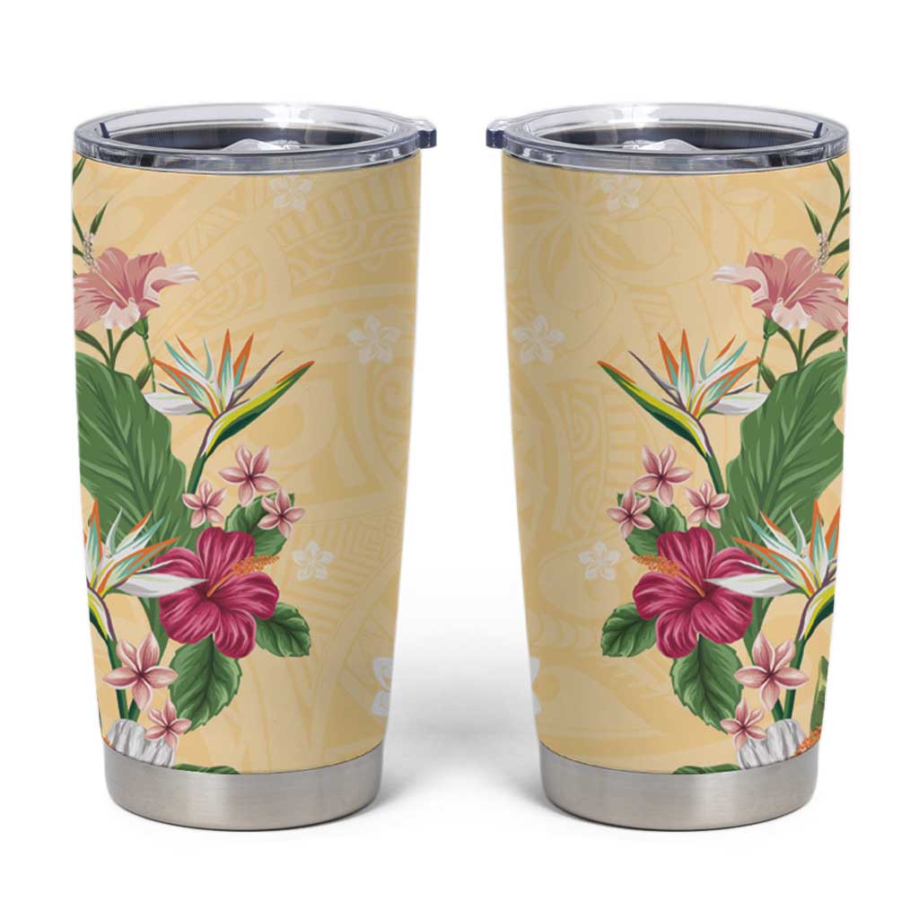 Hawaii Tropical Flowers Tumbler Cup Polynesian Tattoo Buttermilk