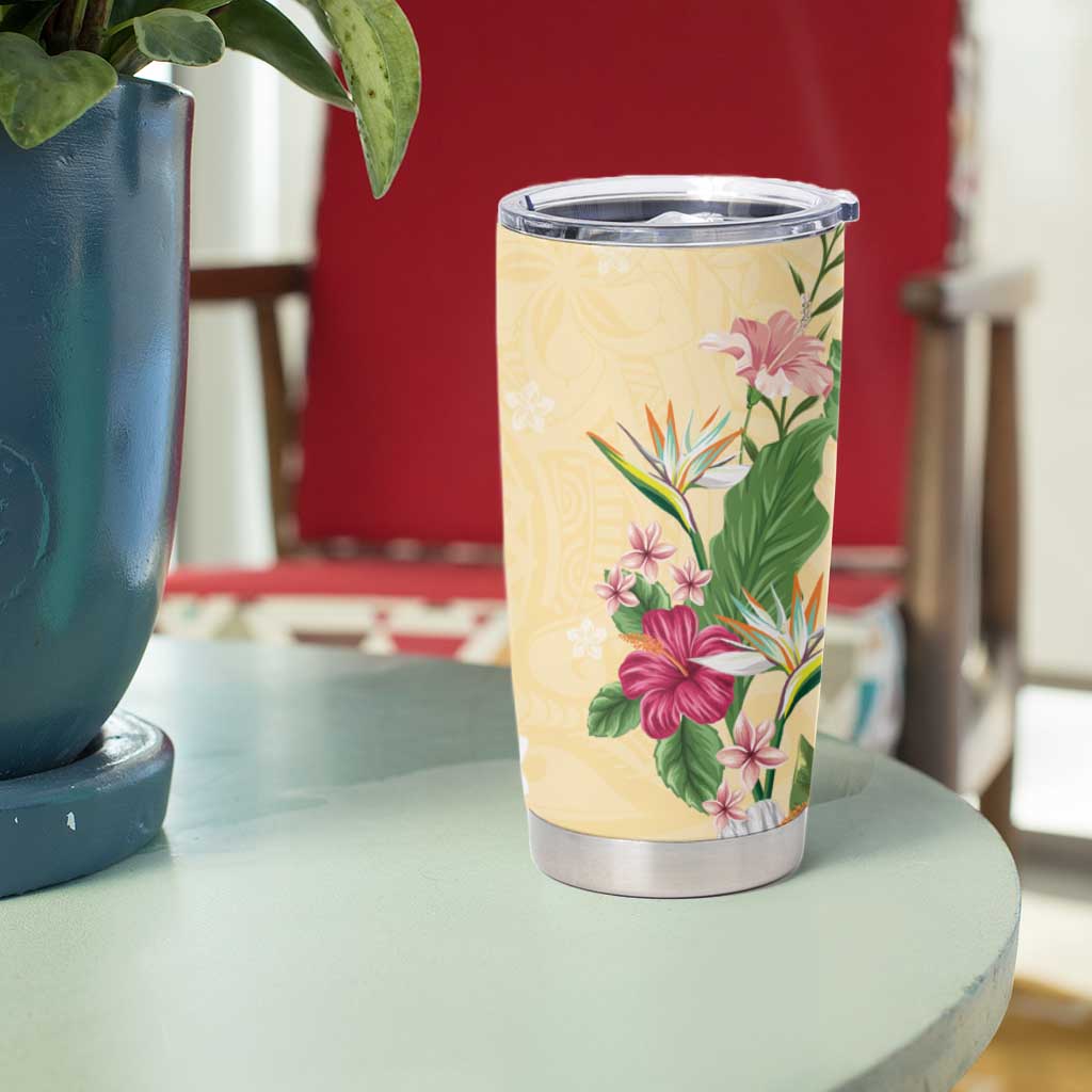 Hawaii Tropical Flowers Tumbler Cup Polynesian Tattoo Buttermilk