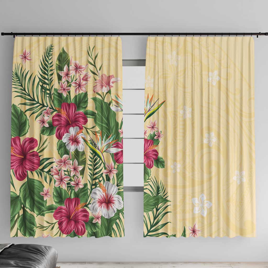 Hawaii Tropical Flowers Window Curtain Polynesian Tattoo Buttermilk