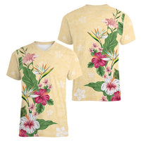 Hawaii Tropical Flowers Women V-Neck T-Shirt Polynesian Tattoo Buttermilk LT05 - Polynesian Pride