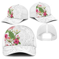 Hawaii Tropical Flowers Baseball Net Cap Polynesian Tattoo White LT05 - Polynesian Pride