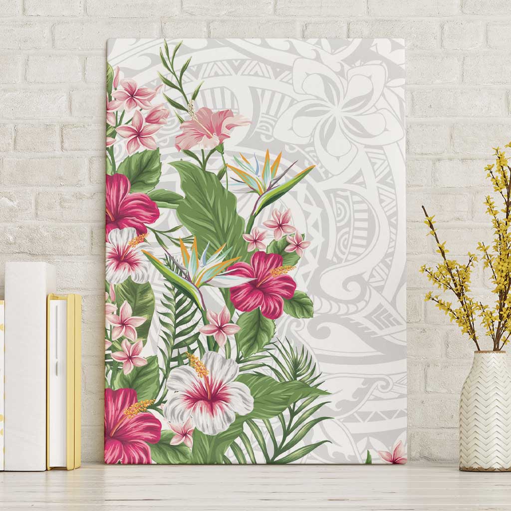 Hawaii Tropical Flowers Canvas Wall Art Polynesian Tattoo White