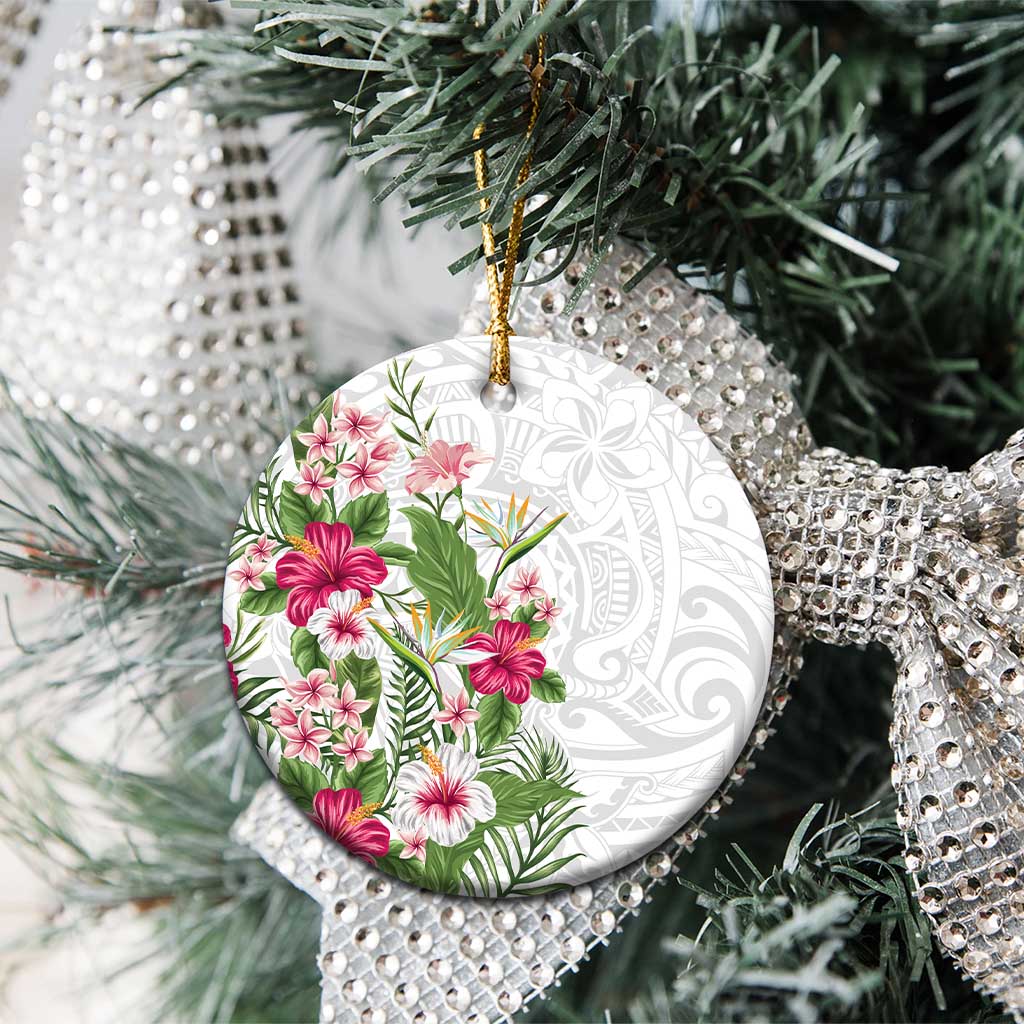 Hawaii Tropical Flowers Ceramic Ornament Polynesian Tattoo White LT05 - Polynesian Pride