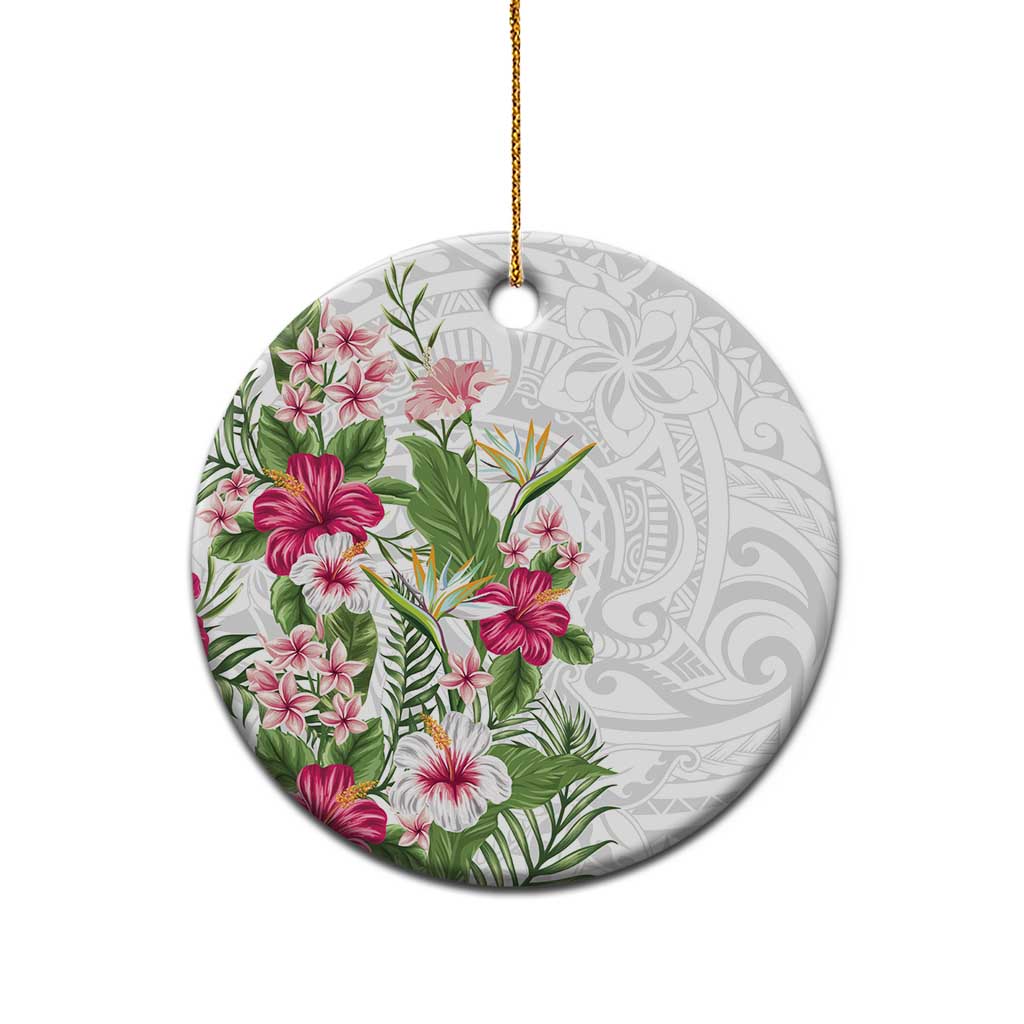 Hawaii Tropical Flowers Ceramic Ornament Polynesian Tattoo White LT05 - Polynesian Pride