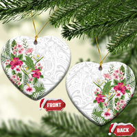 Hawaii Tropical Flowers Ceramic Ornament Polynesian Tattoo White LT05 Heart White - Polynesian Pride