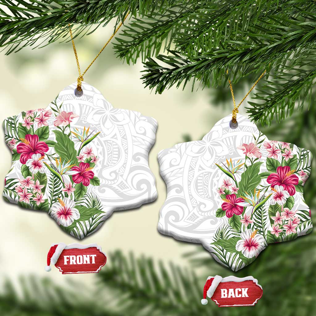 Hawaii Tropical Flowers Ceramic Ornament Polynesian Tattoo White LT05 Snow Flake White - Polynesian Pride