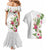 Hawaii Tropical Flowers Couples Matching Mermaid Dress and Hawaiian Shirt Polynesian Tattoo White