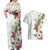 Hawaii Tropical Flowers Couples Matching Off Shoulder Maxi Dress and Hawaiian Shirt Polynesian Tattoo White