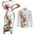 Hawaii Tropical Flowers Couples Matching Short Sleeve Bodycon Dress and Long Sleeve Button Shirt Polynesian Tattoo White